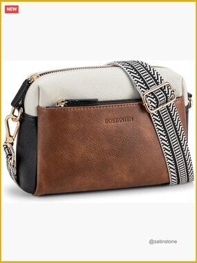 Triple Zip Vegan Leather Crossbody Purse with Guitar Strap
